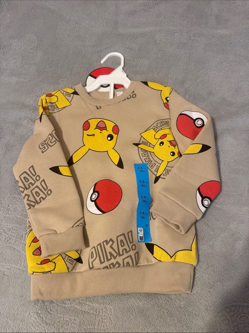 Pokemon Pikachu Kids Sweatshirt - Beige with Yellow & Red Graphics